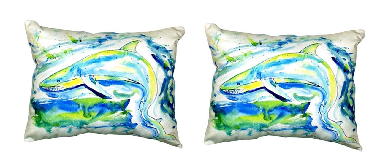 Pair of Betsy Drake Green Shark No Cord Pillows 16 Inch X 20 Inch